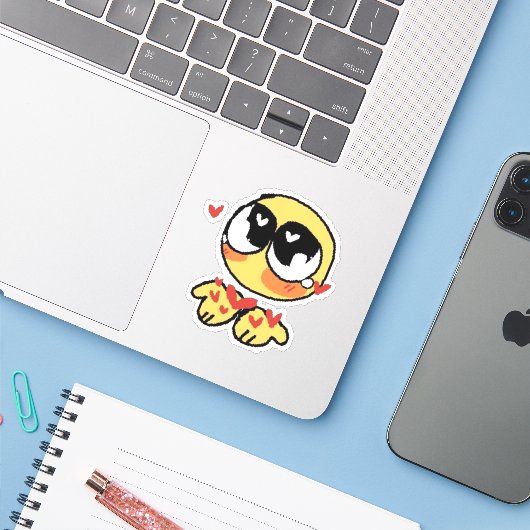 Hart emoji grappige reactie internet meme Sticker (Laptop met iPhone)
