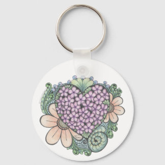 Hart en bloemen doodle kunst sleutelhanger. sleutelhanger