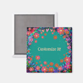 Hart en Bloemen Gepersonaliseerd Whimsical  Magneet (Voorkant / Achterkant)