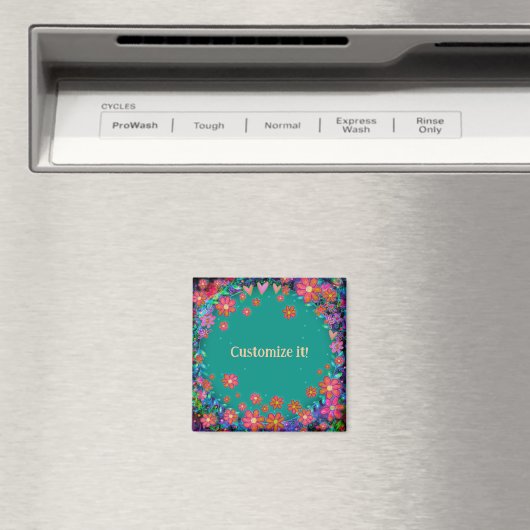 Hart en Bloemen Gepersonaliseerd Whimsical  Magneet (Insitu (Vaatwasser))