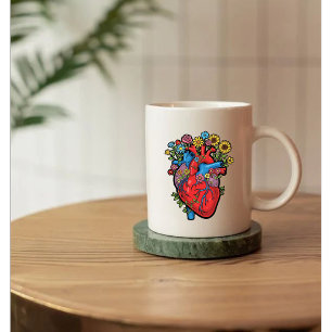 Hart en bloemen mok