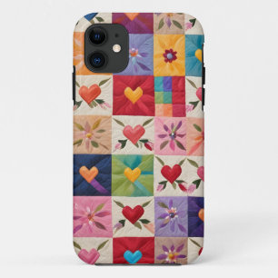 Hart en bloemen quilt iPhone 11 hoesje