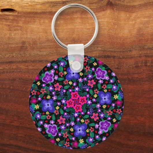 Hart en bloemen Twee Design Boho Beauful Sleutelhanger (Voorkant)