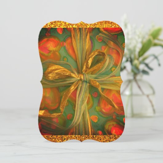 Hart en boog rood en groen glitter lint cadeau kaart (Staand voorkant)