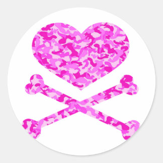 Hart en Cross botten Urban Camo Roze Ronde Sticker