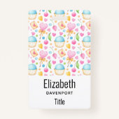 Hart- en cupcakes Waterverf-patroon Badge (Voorkant)