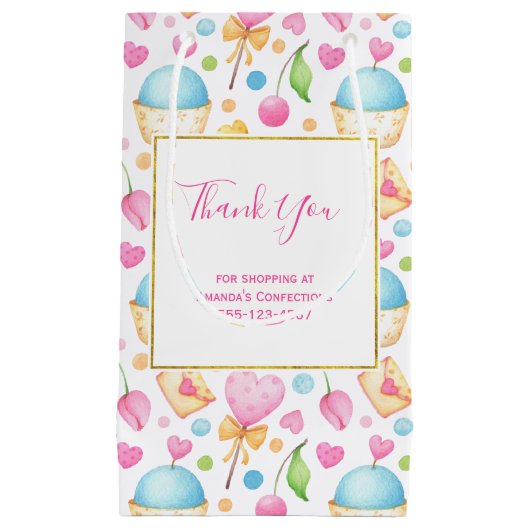 Hart en cupcakes Waterverf Pattern Business Klein Cadeauzakje (Voorkant)