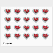 Hart en duiken in zilver en rood hart sticker (Vel)