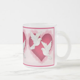 Hart en duven - Roze Matglas Koffiemok