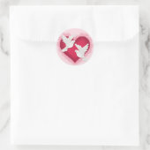 Hart en duven - Roze Ronde Sticker (Tas)
