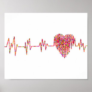 Hart en EKG; Kleurrijk Poster
