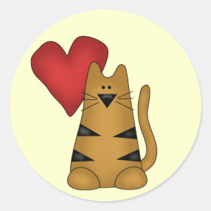 Hart en Gestreepte Kat Tshirts en Geschenken Ronde Sticker