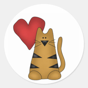 Hart en Gestreepte Kat Tshirts en Geschenken Ronde Sticker