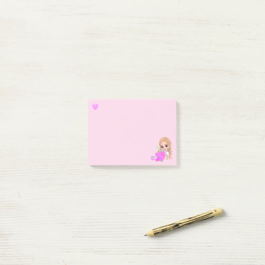 Hart en griep met Daisy op lichtroze Post-it® Notes (Op bureau)