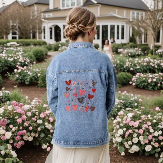 Hart en Liefde Patroon Denim Jacket (Huwelijk Achterkant)