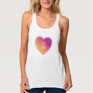 Hart en monogram op zonsondergang Coloful Pattern Tanktop