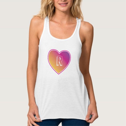 Hart en monogram op zonsondergang Coloful Pattern Tanktop (Voorkant)