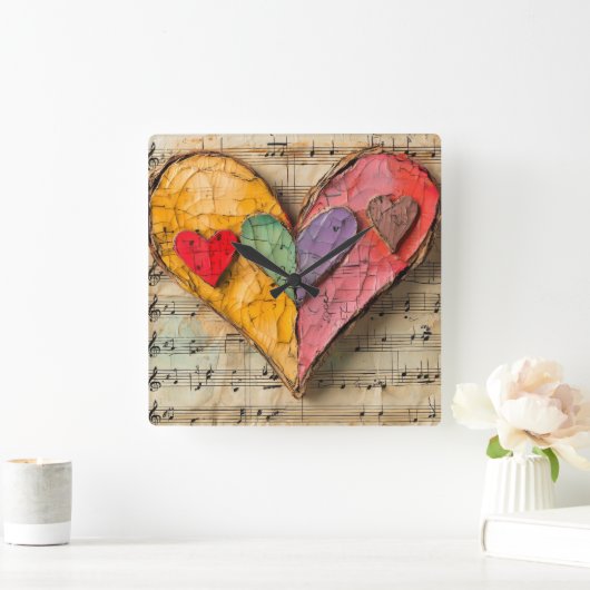 Hart en muziek vierkante klok (Huis)