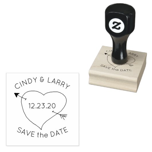 Hart en Pijl Save the Date Cute Trouwstempel Rubberstempel (Gestempeld)