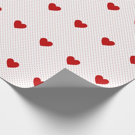 Hart en Polka Dot Rood Witte Achtergrond Cadeaupapier (Hoek)