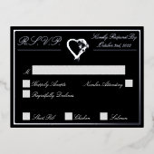 Hart en Rozen, RSVP Silver Folie Uitnodiging Briefkaart (Voorkant)