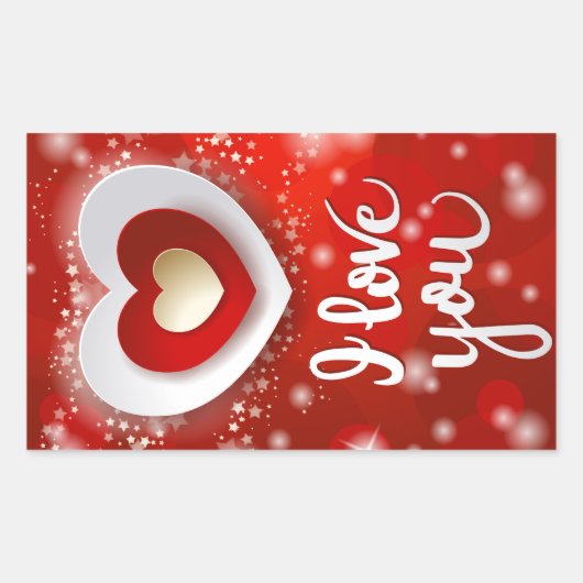 Hart en sterren in rood rechthoekige sticker (Voorkant)