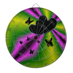 Hart en vlinder op paarse groene regenboog dartbord