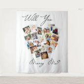 Hart Foto Collage Wil Je Met Me Trouwen Script Wandkleed (Voorkant)