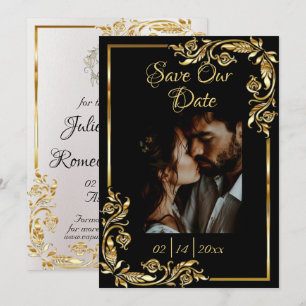Hart, Foto & Gouden Lijst op Zwart Save The Date