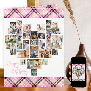 Hart Fotocollage Roze Schotse Ruit Verjaardag Elke Kaart