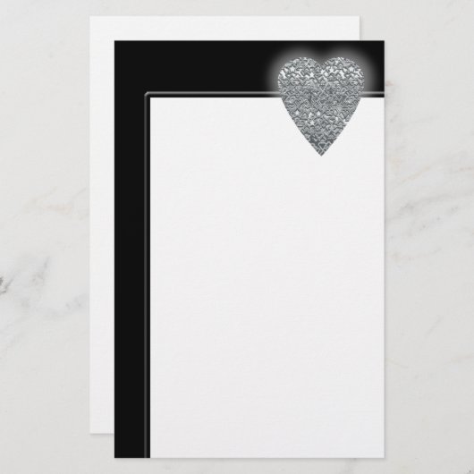 Hart. Gedrukt lichtgrijs en middelgrijs patroon. Briefpapier (Voorkant / Achterkant)