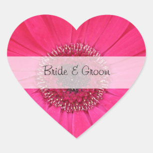 Hart Gepersonaliseerd Trouwstickers — Roze Gerbera Sticker