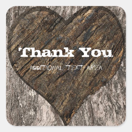 Hart Gesneden Boom Trunk Bark Rustieke bruiloft gu Vierkante Sticker (Voorkant)