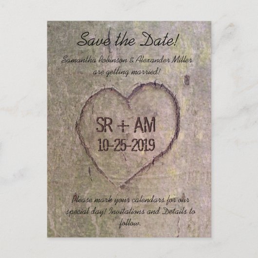 Hart Gesneden in Tree, Custom Save the Date Kaart (Voorkant)