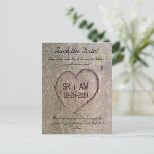 Hart Gesneden in Tree, Custom Save the Date Kaart (Staand voorkant)