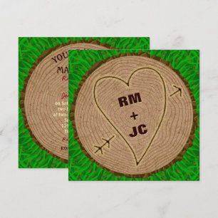 Hart gesneden Initialen Houten Boom Ringen bruilof Kaart