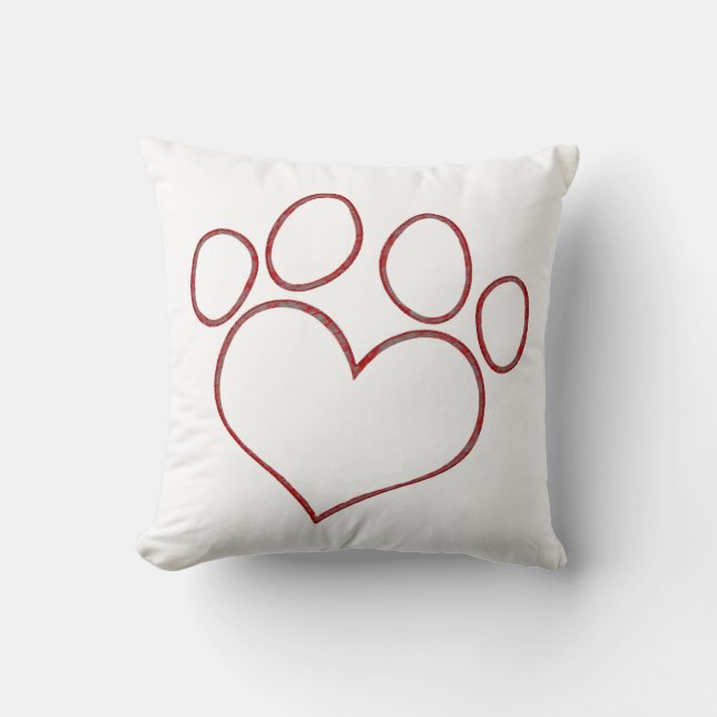 Hart, gesponnen poot afdrukken van dog-kattenpuppy kussen (Voorkant)