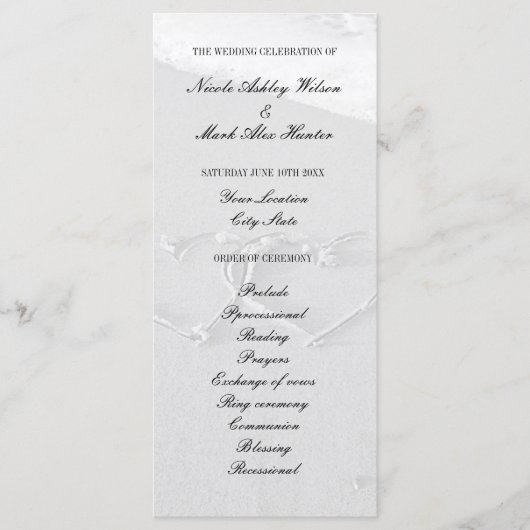 Hart getekend in strand zand huwelijksceremonie pr programma (Voorkant)