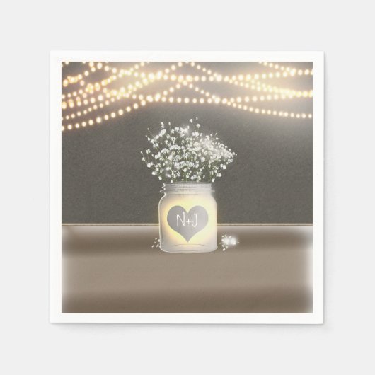 Hart Ggloed Mason Jar & Baby's Breath Wedding Servet (Voorkant)