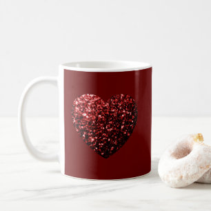 Hart glitters glinsteren donkerrood Valentijnsdag Koffiemok