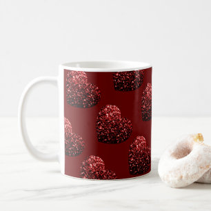 Hart glittersparels patroon donkerrood Valentijn Koffiemok