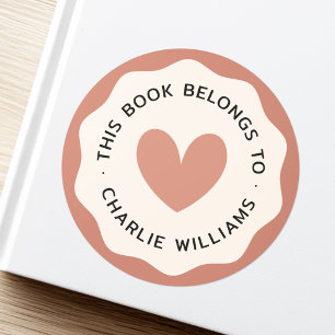 Hart golvende rand terracotta crème bibliotheek bo ronde sticker