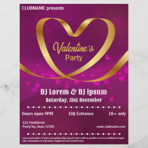 Hart Gouden Lint Paars Valentijn Feest Flyer