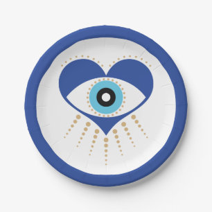 Hart Grieks Evil Eye Papieren Bordje
