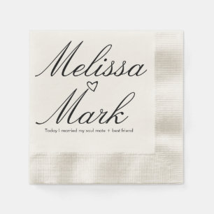 Hart Hand Getrokken Quote Monogram Huwelijk Servet