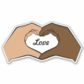 Hart Handen Interraciale Liefde Sticker (Voorkant)