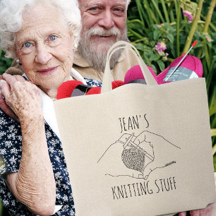 Hart Handen Lijn Tekening Vrouwelijk Breien Grote Tote Bag
