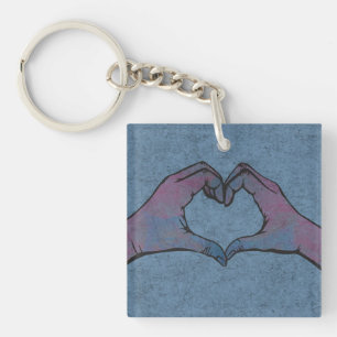 Hart handen op blauwe achtergrond sleutelhanger