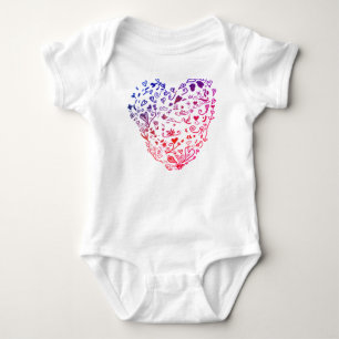 Hart Harten Tekening Jersey Bodysuit, Wit Romper