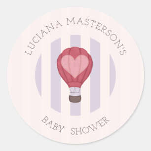 Hart Heet Luchtballon Pastel Paarse Baby Shower  Ronde Sticker